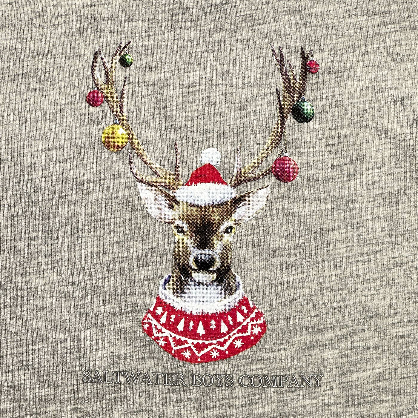 Boys Christmas Ornament Deer Graphic Tee LS Grey