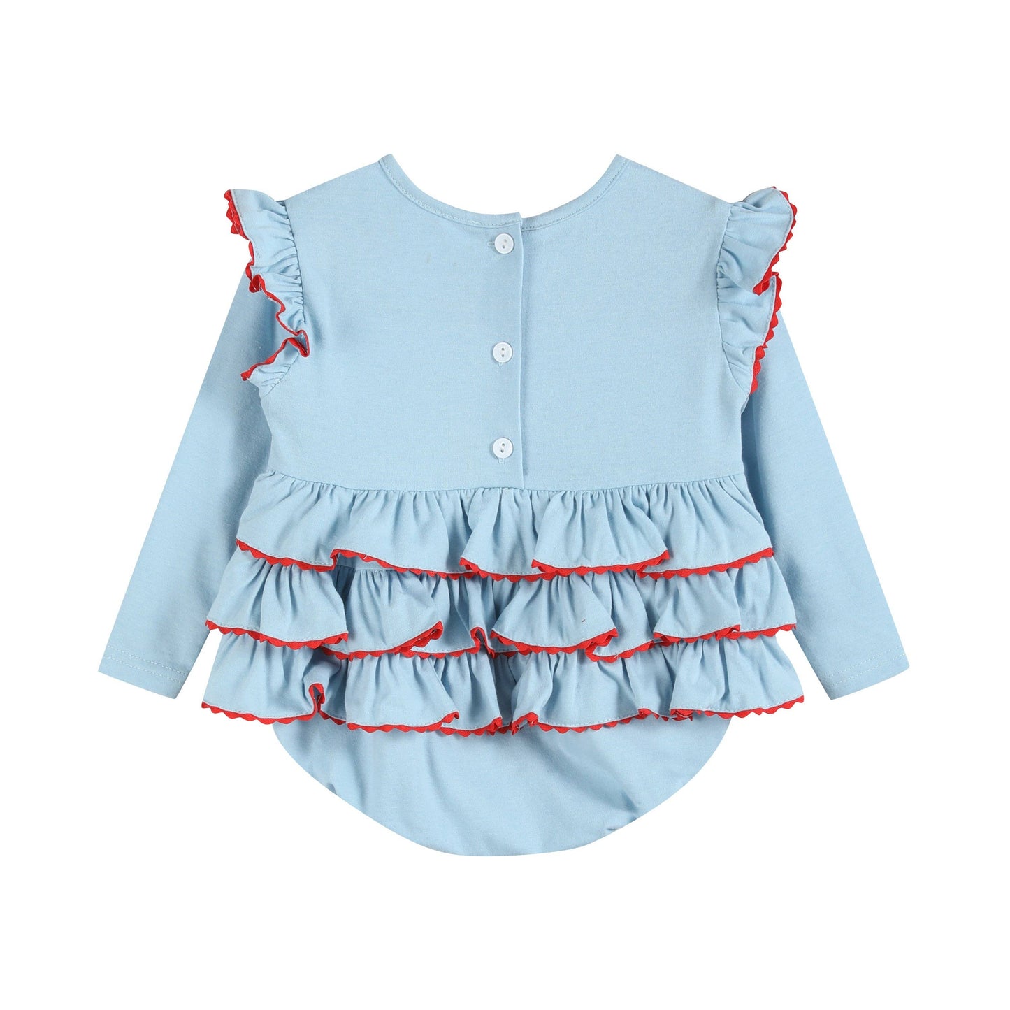 Light Blue Christmas Tree Smocked Knit Ruffle Romper
