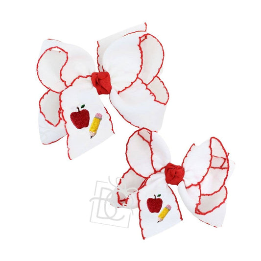EMBROIDERED APPLE-PENCIL CROCHET EDGE HAIR BOWS