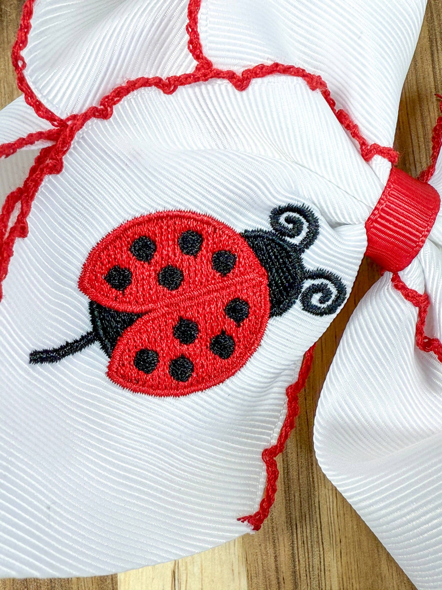 Ladybug Embroidered Moonstitch Hair Bow