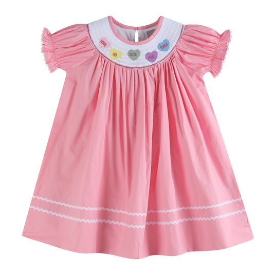 Candy Heart Valentine's Smocked Bishop Dress