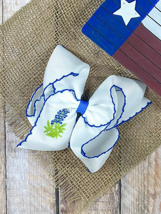 Bluebonnets Embroidered Moonstitch Hair Bow