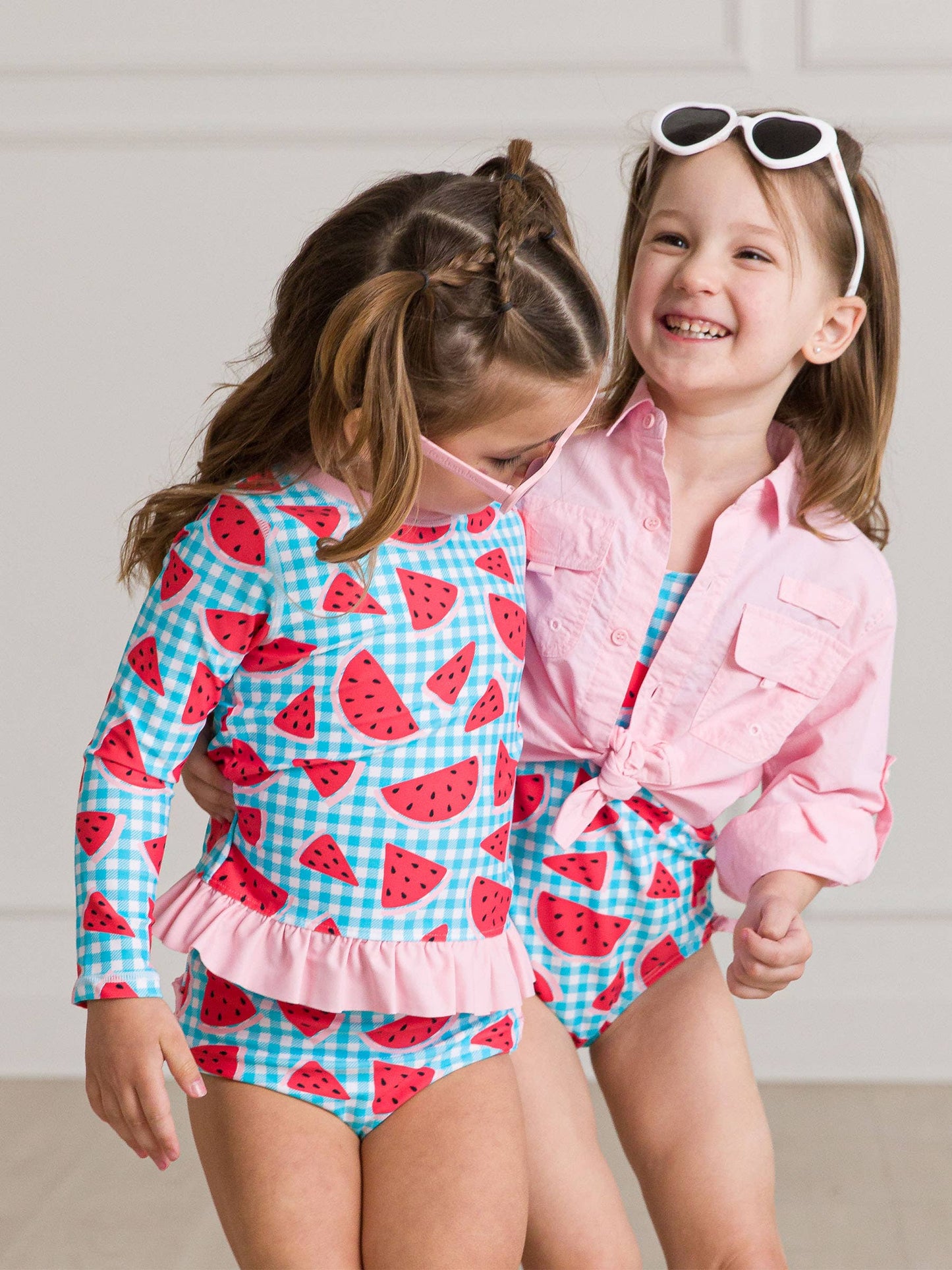 Girls Watermelon Gingham Cross-Back One Piece Swimsuit