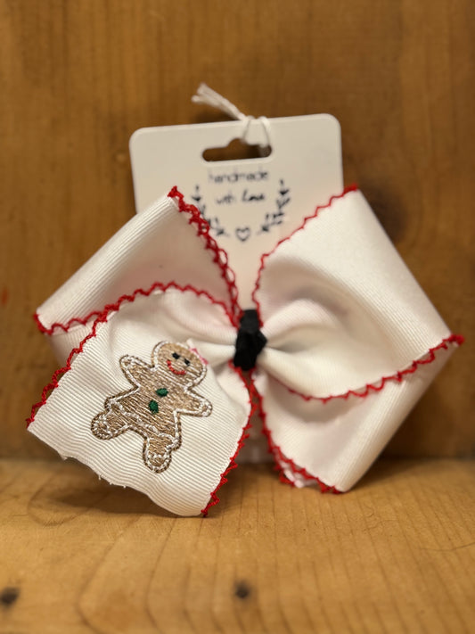 Handmade Embroidered Gingerbread Girl Bow
