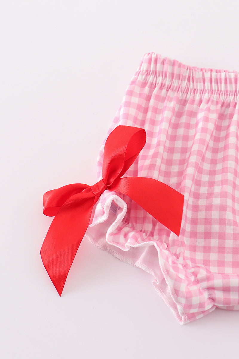 Red valentine XOXO applique girl bloomer set