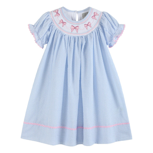 Seersucker Bow Smocked Bishop Dress