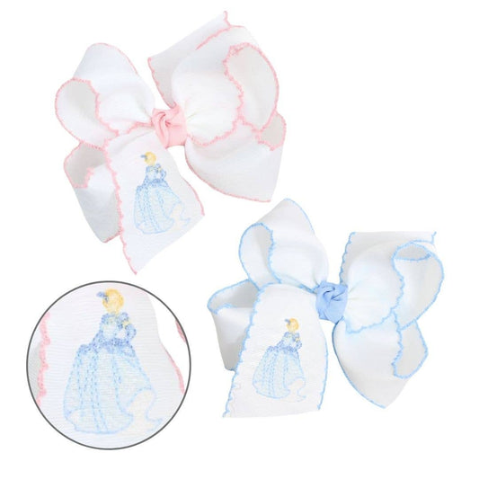 EMBROIDERED PRINCESS CROCHET EDGE BOW ON ALLIGATOR CLIP